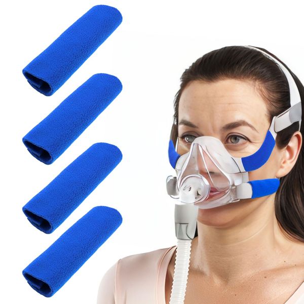 Dexspoeny 4 Packs Strap Covers for CPAP Mask, Cpap Strap Liners, Reusable Comfort Cushions for Most of CPAP Mask, Soft-Fleece Headgear Strap Covers Blue for Reducing Both Sides of The Marks