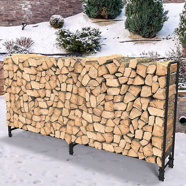 7.6ft Long Firewood Rack Heavy Duty Metal Log Rack Outdoor Patio Wood Stacker US