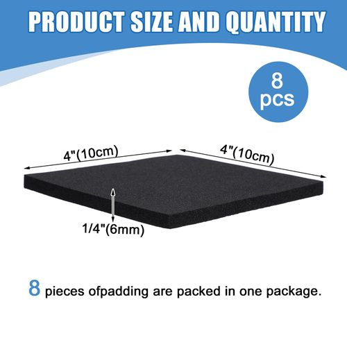 Adhesive Foam Padding, 8Pcs Closed Cell Foam Sheet, 1/4" Thick, 4" x 4" Foams Padding Sheets with Adhesive Backing, Neoprene Rubber Pad, Self Stick Insulation Anti Vibration Pads, Anti-Slip Pad(Black)