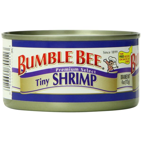 BUMBLE BEE Tiny Shrimp, High Protein Food, Keto Food and Snacks, Gluten Free Food, High Protein Snacks, Bulk Canned Shrimp, 4 Ounce Cans (Pack of 12)