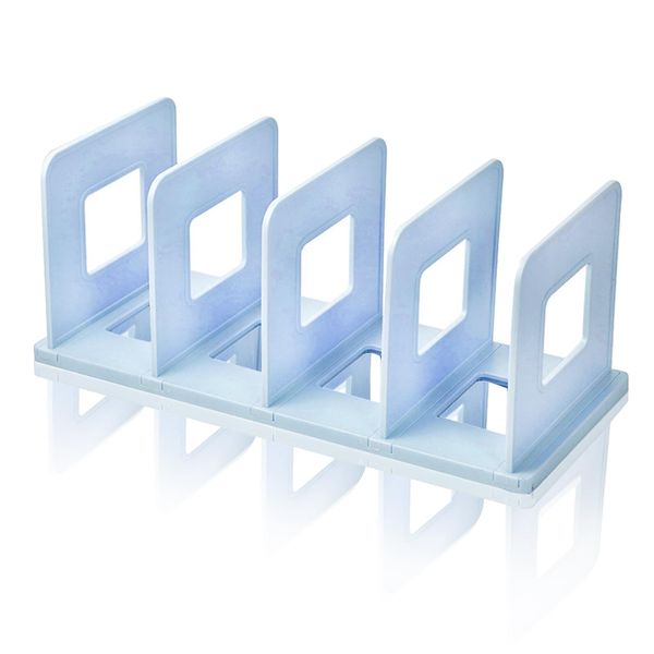 Lemical 4 Section Divider File Folder Holder Desk Book Organizer Desktop Bookshelf File Organizer Portable Plastic Kitchen Under Sink Organizer Pot Rack Handbag Sorter (Blue)