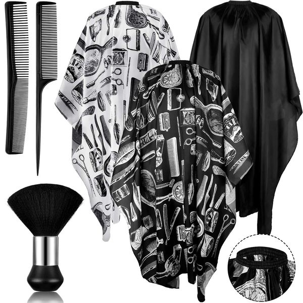 6 Pieces Salon Barber Capes Set Hair Cutting Hairdresser Stylists Capes with Adjustable Snap Closure Neck Duster Brush and Combs (Color Set 1)