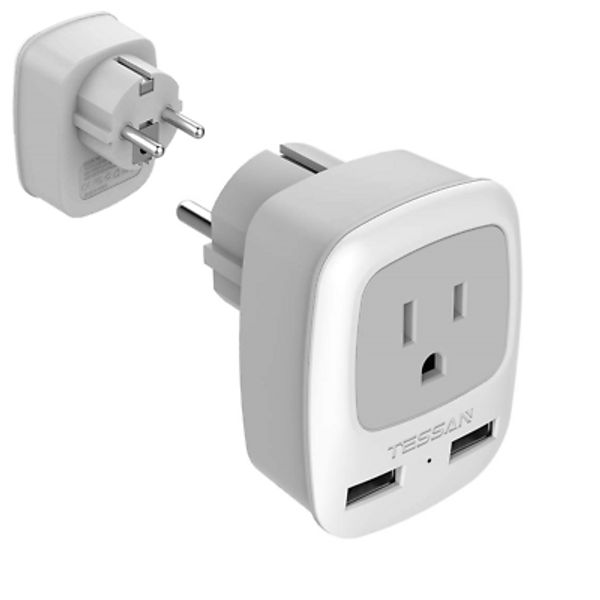 International Travel Power Adapter Type E/F with 2 USB for US to Europe France