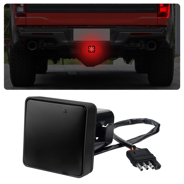 carleef 15 LED Trailer Hitch Brake Light,12V Red Lights Smoked Tail Lights Fits 2" Receiver with 4-pin Adapter,Hitch Light Automotive Exterior Accessories for Truck Trailer SUV (Black)