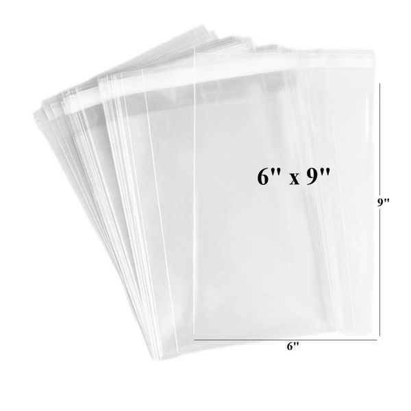 100 Pcs of Ultra Clear Resealable Cello/Cellophane Bags Great for Bakery, Candle, Soap, Cookie, Greeting Cards, and more by CuteBoxCo (6" x 9")
