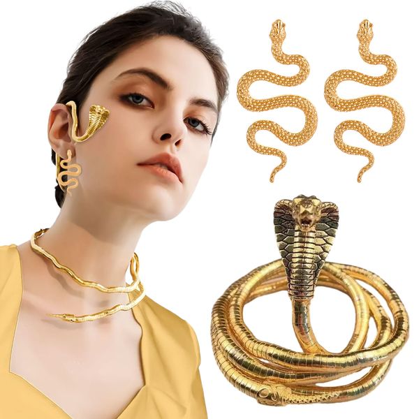 JeVenis Gold Medusa Snake Necklace Snake Earring Snake Ear Cuff Medusa Party Accessories Snake Accessories