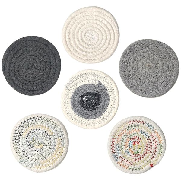 MinniLove European Coasters Water Absorption Insulation Pad Placemat Trivet Washable Cotton Yarn Beige (R-6 Pack)