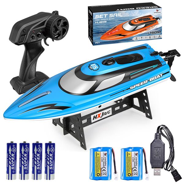 BISIS RC Boat with LED Light for Pools and Lakes, 2.4GHz 20+MPH Fast Remote Control Boat for Kids and Adults with 2 Rechargeable Battery and 4 Remote Control Batteries, Low Battery Reminder(Blue)