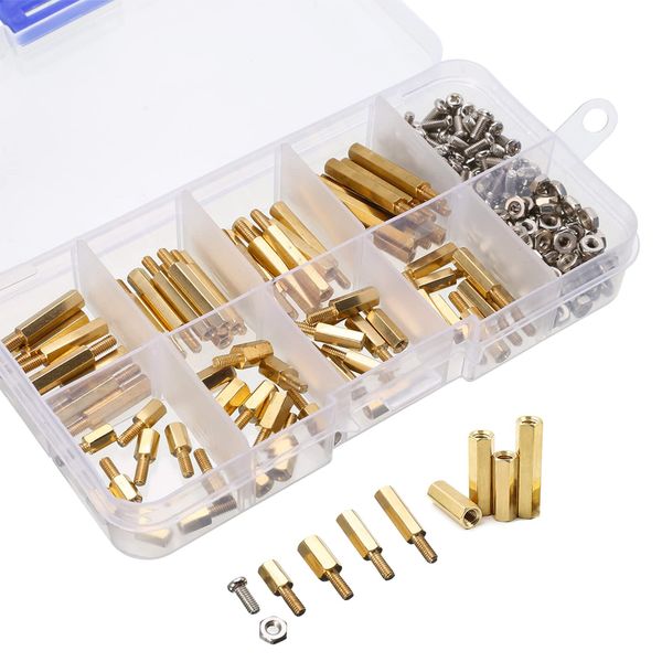 YFFSFDC M2.5 180 pcs Hexagon Spacer Hex Screw Brass Spacer Hexagon Pole 180 Pcs Stainless Steel Installation Tool Stand Off Screw Nut Screw Nut For Fixing Board