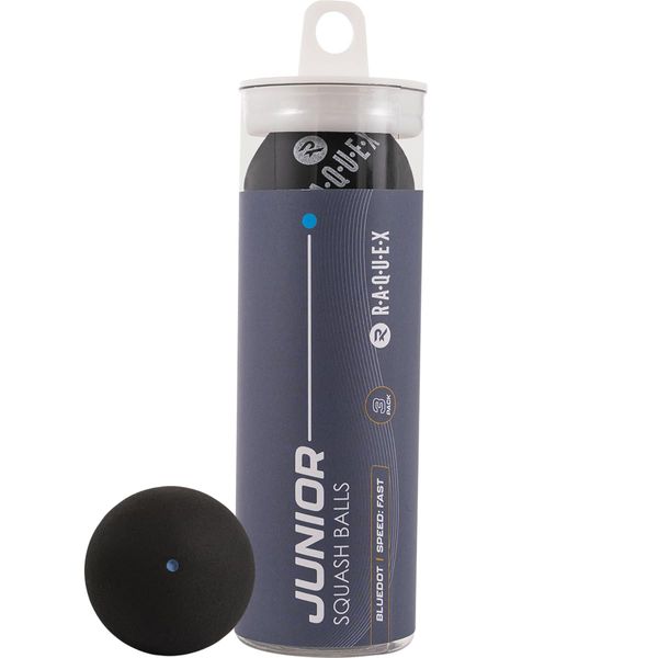 Raquex Squash Balls - Tube of 3. 4 x Speed Options: Elite Double Yellow Dot, Intermediate Yellow Dot, Beginner Red Dot Squash Balls, Junior Blue Dot (Blue Dot)