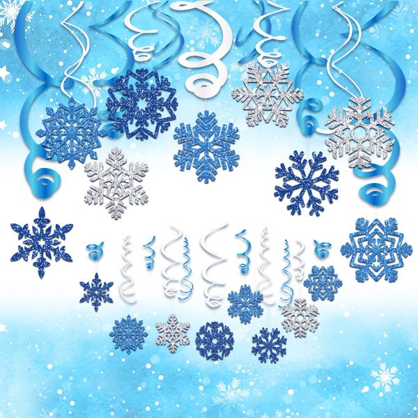 Winter Wonderland Party Decorations,Frozen Party Decorations,Snowflake Hanging Swirl Decorations,Snowman Party Streamers for Birthday Theme Party Together Baby Shower