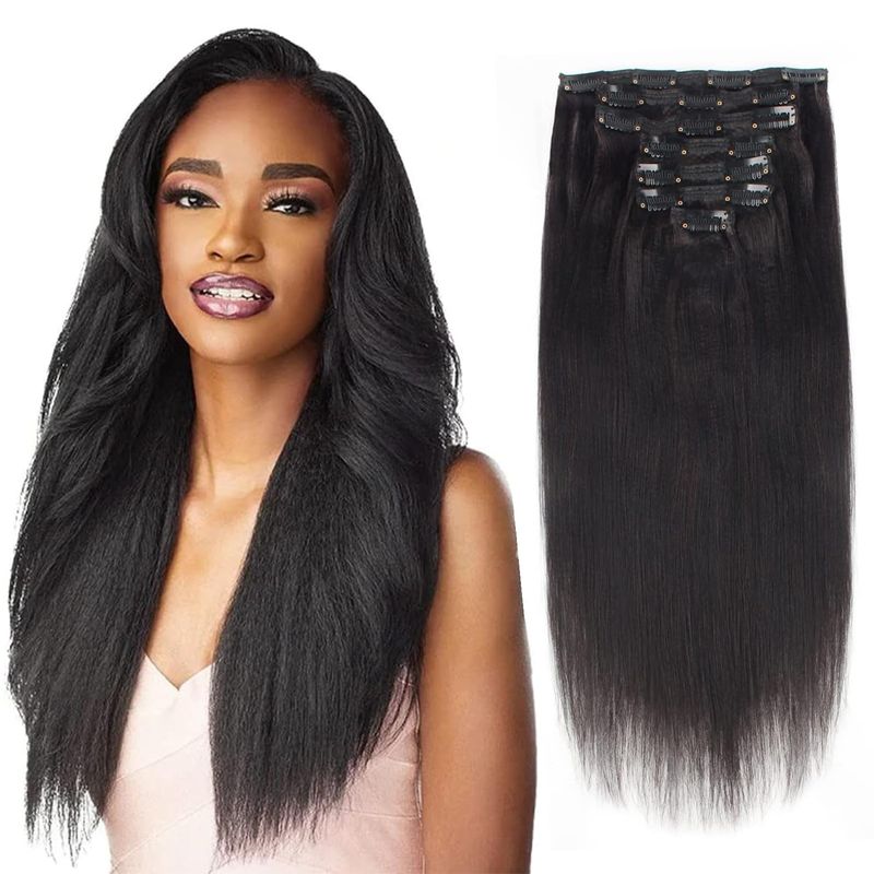 Lovrio Yaki Straight Clip in Human Hair Extension Double Weft