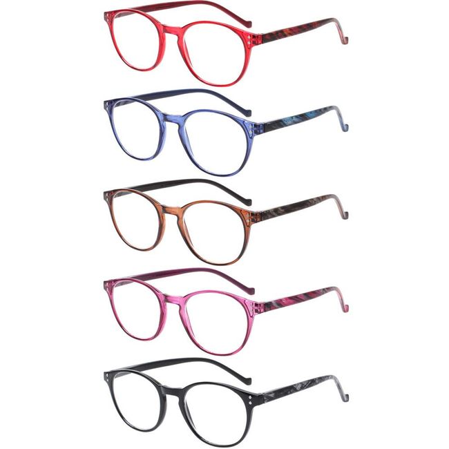 5 Pairs Reading Glasses - Standard Fit Spring Hinge Readers Glasses for Men and Women (Black Purple Red Blue Brown, 4.00)