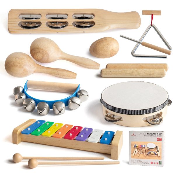 MUSICUBE Musical Instrument Set for Toddler Baby Kid Wooden Percussion Instrument Musical Toys Xylophone Maracas Egg Shaker Tambourine Triangle Instrument for Boys Girls Aged 3+ Choice