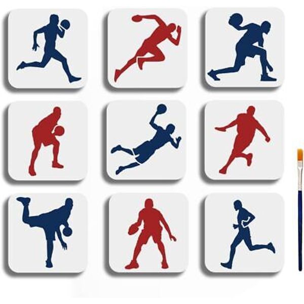 MAYJOYDIY 9pcs Discus Sports Stencil 6×6inch Athlete Stencils with...