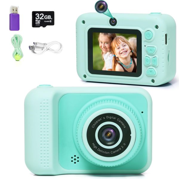 Kids Camera Toys, for Boys and Girls,JUVNAWEZ Digital Camera for Kids, Toddler Camera Christmas Birthday Toy Gifts for Kids Age 3 4 5 6 7 8 9 10 with 32GB SD Card, Video Recorder 1080P HD (Green)