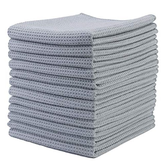 Eurow Microfiber Waffle Weave Kitchen Towel (3-Pack, White)