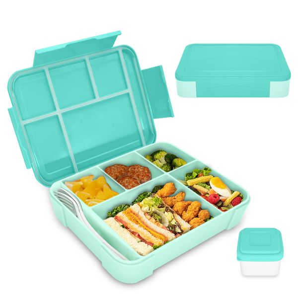 IJIAMY Brotdose Kinder mit Fächern, 1300ml Jausenbox Kinder, Auslaufsicher Bento Box, Lunchbox Kinder, Vesperdose für Kindergarten & Schule (Minze)