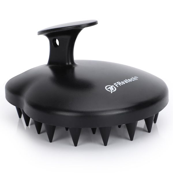 FREATECH Silicone Scalp Massager Shampoo Brush for Hair Growth, Scalp Care and Head Massage, Shower Hair Scrub Brush Scalp Scrubber/Exfoliator for Dandruff, Super Hygienic and Durable, Black