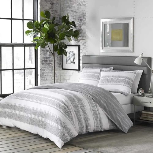 HNU 3 Piece Grey Comforter Full/Full/Queen Size 68 inches Wide x 88 inches Mid-Century Modern, Modern & Contemporary, Casual Style Cotton | All Season Aesthetic Bedding Geometrical Pattern Reversible