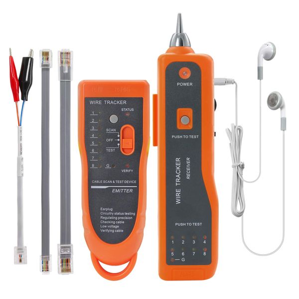 Wire Tester RJ45 RJ11 Cable Tracker Line Finder Multifunction Wire Tracker Ethernet LAN Network Cat5 Cat6 with Earphone for Cable Collation BOOGIIO