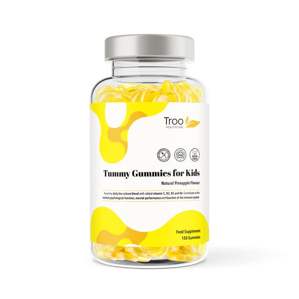 Tummy Gummies Probiotics with Vitamins for Kids & Adults - 150 Natural Pineapple Flavour Active Bacteria Gummies with Vitamin C, B3, B5 and B6 to Support Immune Function and Mental Development