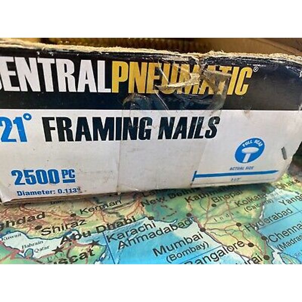 Central Pneumatic Framing Nail Full Head 21 Degree 0.113"x2 1/2" Open Box 1875ct