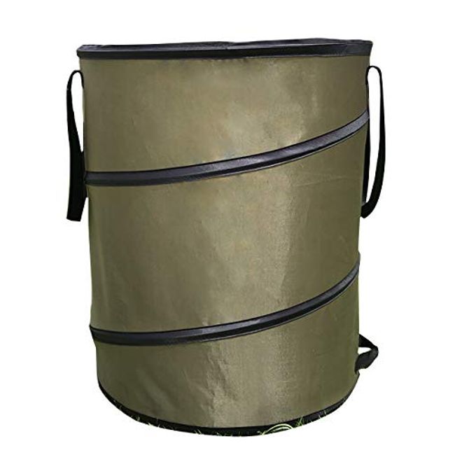 Rikopin Outdoor Trash Box, Garden Bucket, Freestanding, Trash Can, Firewood Storage, 22.8 gal (91 L), Leaf Bag, Harvest Bag, Laundry Basket (M Size-Khaki)