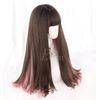 Eileen Semi-Long Cool Brown x Pink Wig, Straight, Natural, Harajuku Style, Popular, Small Face Effect, Cute, Net Included