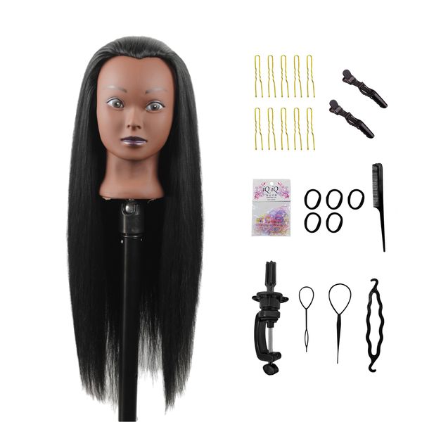 Aofadaning mannequin head stand cosmetology mannequin head hair mannequin Black model head doll head for hair styling Free table clips diy set For practising hair weaving