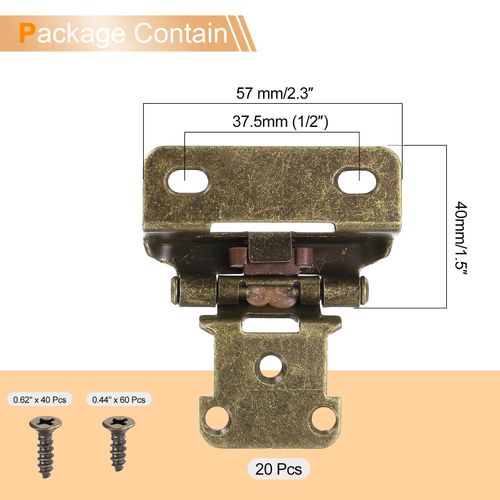 uxcell 20 Pcs Cabinet Hinges for Kitchen Cabinet Door, 1/2" Overlay Partial Wrap Kitchen Cabinet Hinges, Self Closing Cabinet Hinge for Cabinet Doors Furniture, Bronze