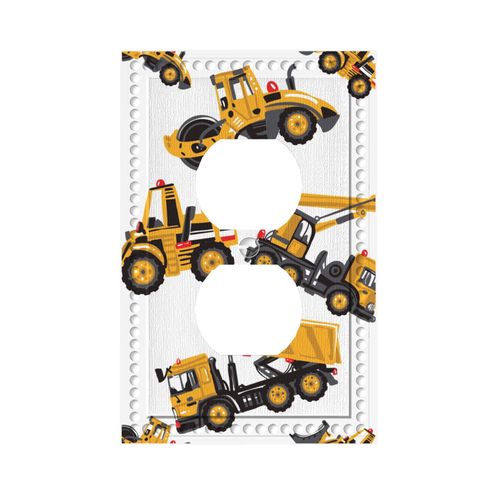 Cuitxrac Cartoon Truck Outlet Covers Yellow Excavator Tractor Machinery Construction Vehicles 1-Gang Wall Plate Single Duplex Switch Plates for Teen Boys Room Decor