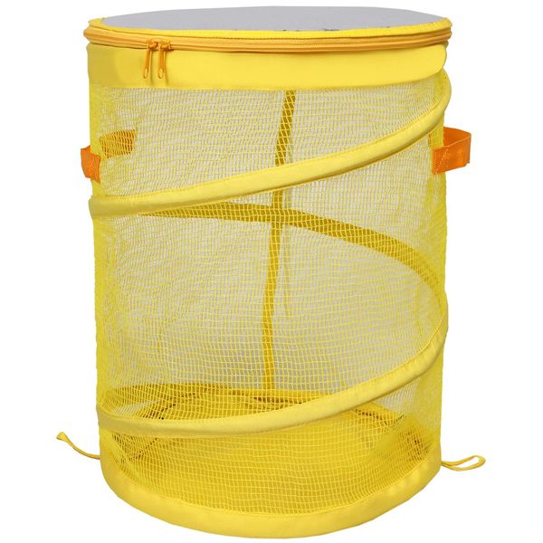 Astro Polyester Outdoor Trash Can Cylindrical 7.9gallons Yellow Crow Guard Gomine Box Garbage Stocker Folding 822-09, Small