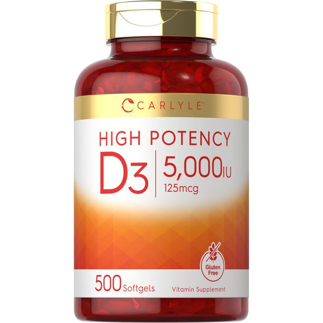 Carlyle Vitamin D3 5000 IU | 500 Softgels | Value Size | Non-GMO and Gluten Free Supplement | High Potency Formula | 125mcg