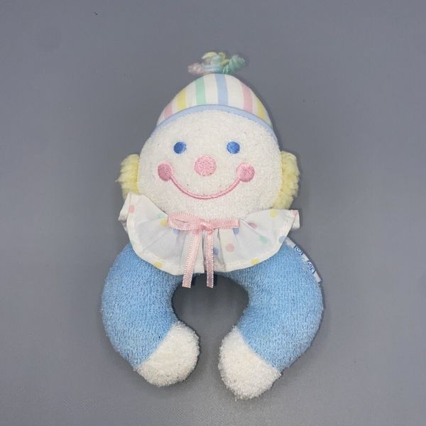 Vintage Eden Terry Cloth Pastel Wristlet Clown Baby Rattle Polka Dots Stripes