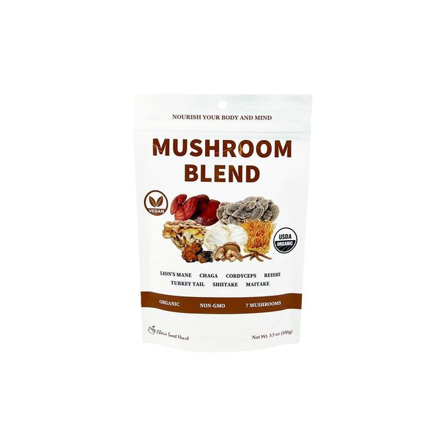 ORGANIC MUSHROOM BLEND 3.5 OZ, LIONS MANE, CHAGA, CORDYCEPS, REISHI, TURKEY TAIL