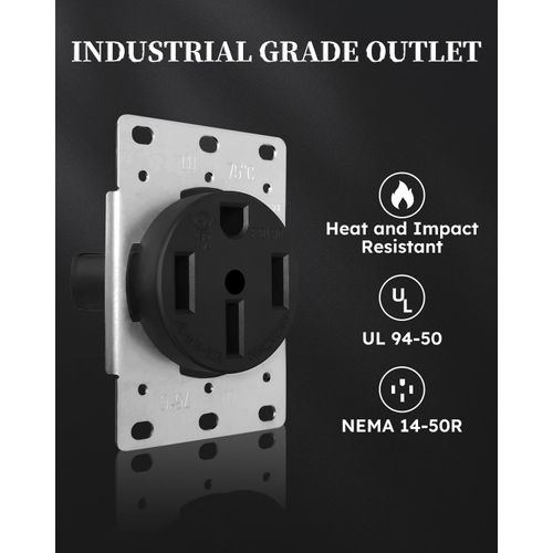 NEMA 14-50 Outlet Industrial Grade, No Overheating or Melting, 50Amp 125/250V Flush Mounting Receptacle with Wallplate for EV Charging, Dryers, Welders, Oven, Plasma Cutters, UL Listed (1 Pack)