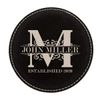 Personalized Black/Silver Royal Monogram Design Round Leatherette Coaster Set of 6