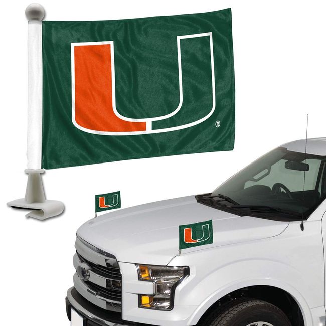 FANMATS 61913 Miami Hurricanes Ambassador Car Flags - 2 Pack Mini Auto Flags, 4in X 6in, Perfect for Hood or Trunk