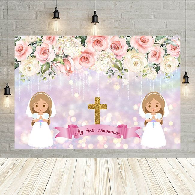 Backdrop for Photographic Studio Pink Girl My First Holy Communion  Customize Background Decor Original Design Photocall