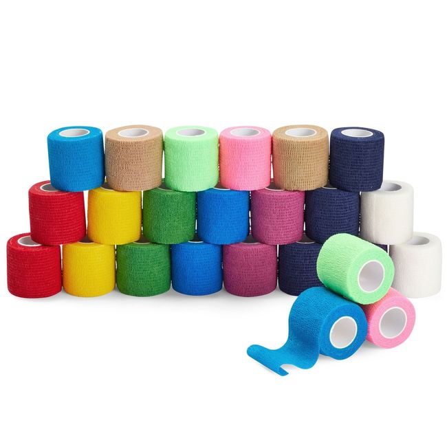 24 Rolls Stretch Bandage Wrap, 2 Inch x 5 Yards Cohesive Vet Tape, 12 Colors