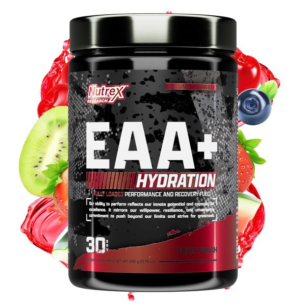 Nutrex Research EAA Hydration | EAAs + BCAA Powder | Muscle Recovery, Strength, Muscle Building, Endurance | 8G Essential Amino Acids + Electrolytes | 30 Servings (Fruit Punch)