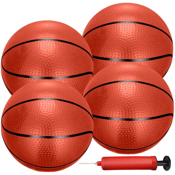 Liberty Imports 4 PCS Inflatable Mini Basketball Toy Replacement Rubber Balls with Pump and Needle for Indoor Toy Miniature Hoop or Sports Training (6 Inch)