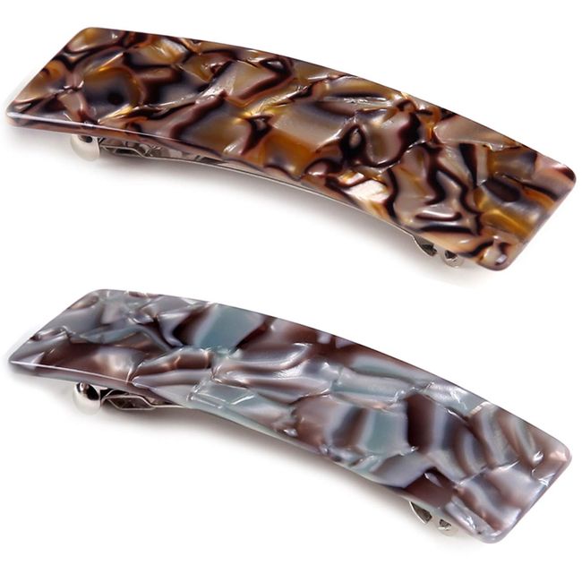 2PCS Hair Barrettes Tortoise Shell French Design Celluloid Rectangle Hair Clips for Women