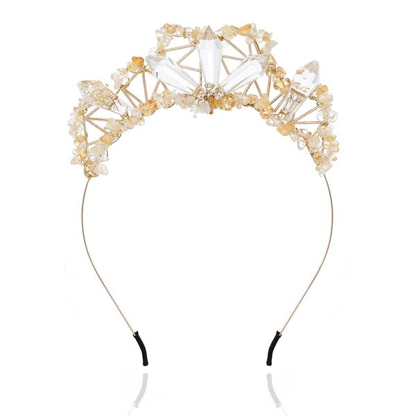 Formery Crystals Prism Halo Crown Gold Clear Crystal Pillar Halo Headband Party Halloween Festival Handmade Stone Chips Tiara Headpiece for Women and Girls