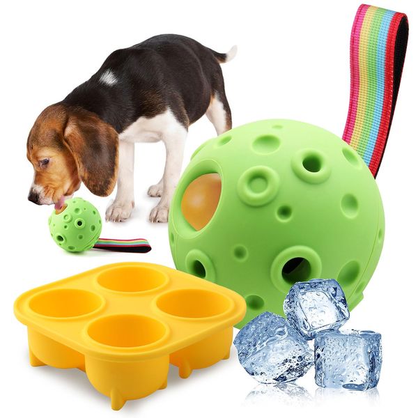 Dog Toys, Frozen Treat Dispensing Dog Toy to Keep Them Busy, Dog Chew Toy for Refillable Homemade Freezable Food Reduces Anxiety, Easy Clean Interactive Dog Puzzle Toy with Silicone Tray Mold (Green)