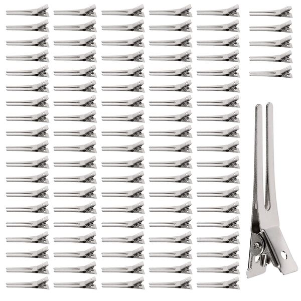 Molyorch 100 Stück U-förmige Haarklammer, Metall Alligator Clips, Friseur Double Prong Curl Clips, für Haarverlängerungen, Curl Einstellung Abschnitt (Silbrig)