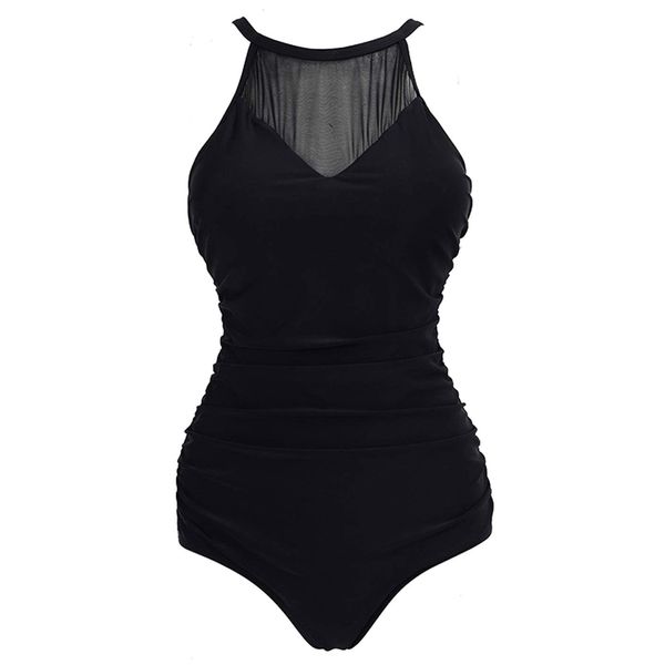 Viloree Women's Swimsuit One Piece Monokinis Swimming Costume Swimwear High neck Mesh Black #2 M