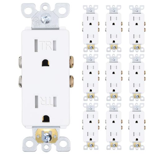 ThunderWay 10-Pack of Tamper-Resistant Decorator Wall Receptacles, UL Listed, Residential Grade, Self-Grounding, 2-Pole, 15A 125V, 1875W, White