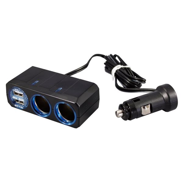 Tsuchiya Yac PZ-711 Car Supplies, Socket Distributor, Ring Light Socket, Twin + 2 USB 4.8A